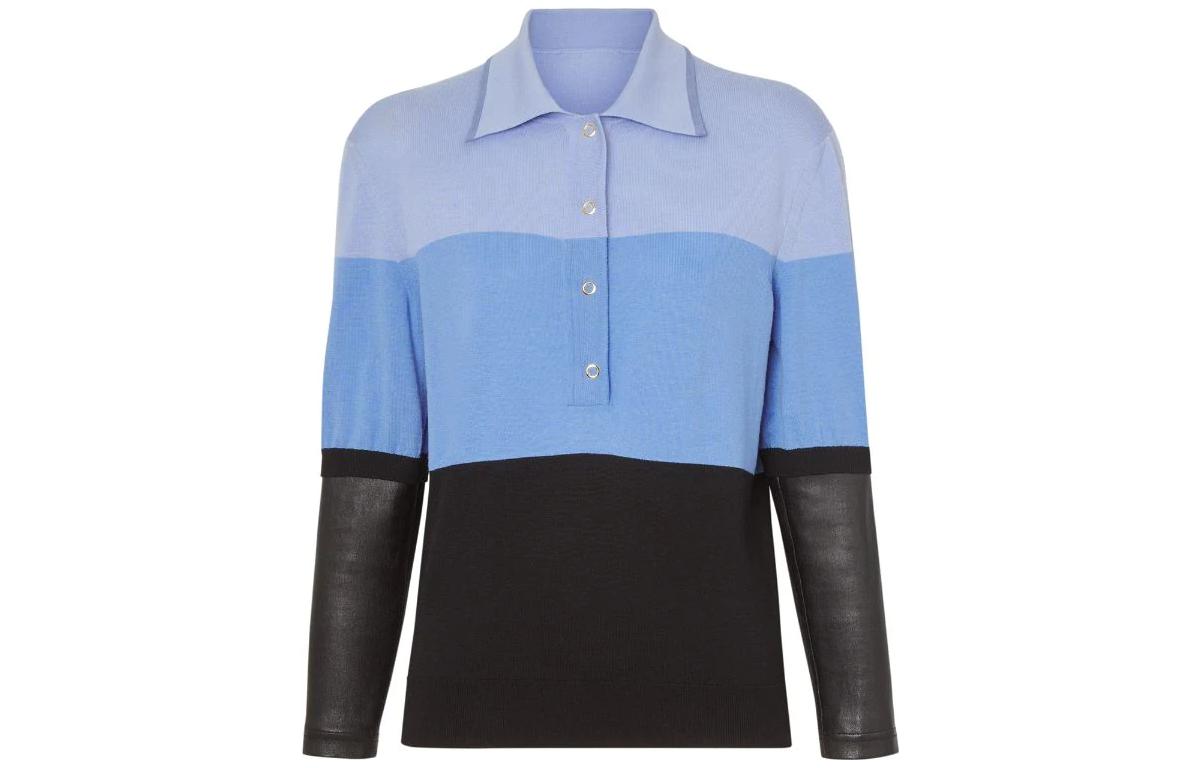 (Women) Burberry SS22  Blue Colorblock Long-Sleeve Polo Shirt. 45484711