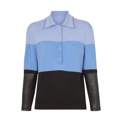 (Women) Burberry SS22 Blue Colorblock Long-Sleeve Polo Shirt. 45484711