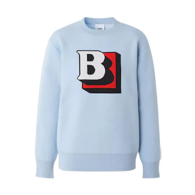 (Women) Burberry SS22 Blue Logo Pattern Jacquard Wool Knit Sweater. 80488301