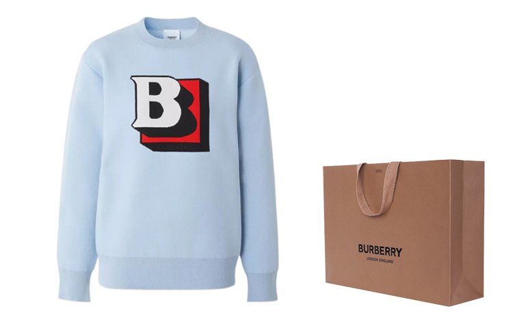 Sizing (W) 巴宝莉 SS22 蓝色Logo提花羊毛针织毛衣 80488301