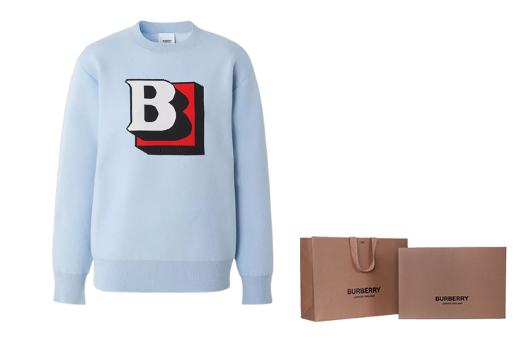 Cheap (W) 巴宝莉 SS22 蓝色Logo提花羊毛针织毛衣 80488301