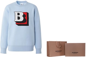 (W) Burberry SS22 Sweater Rajut Wol Pola Logo Biru Jacquard. 80488301 Cheap (W) Burberry SS22 Sweater Rajut Wol Pola Logo Biru Jacquard. 80488301