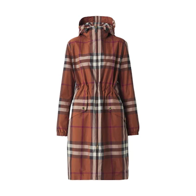 (Women) Burberry SS22 Brown Check Panel Zip Casual Hoodie Jacket. 80551571
