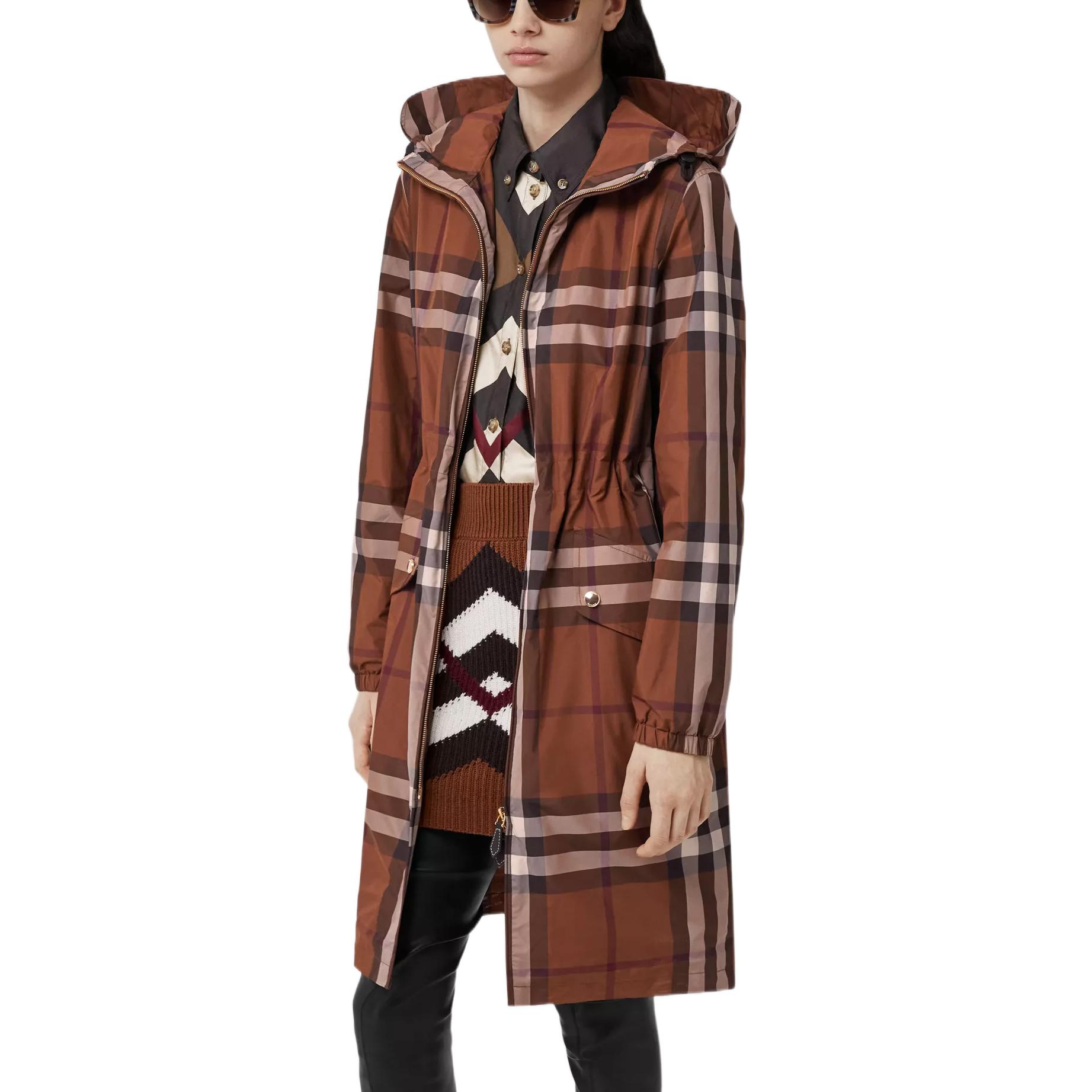 Purchase (W) バーバリー SS22 ブラウン チェック パネル ジップ カジュアル フーディ ジャケット 80551571