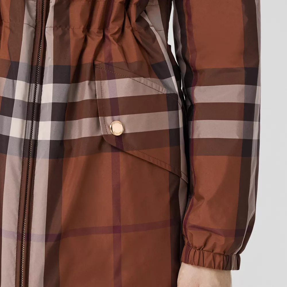 Sizing (W) バーバリー SS22 ブラウン チェック パネル ジップ カジュアル フーディ ジャケット 80551571