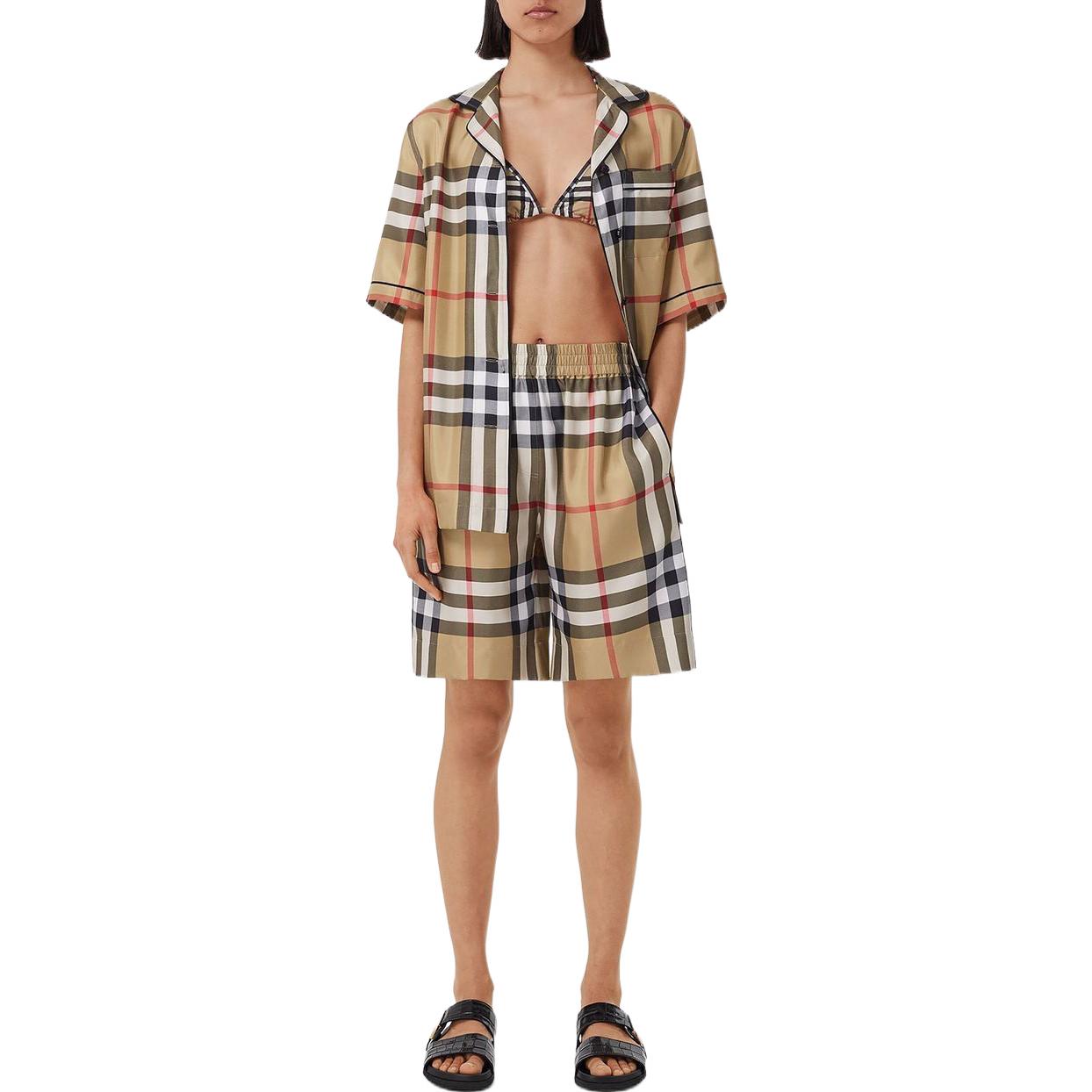 Lookbook (W) 博柏利 SS22 棕色格纹休闲直筒短裤 80527481