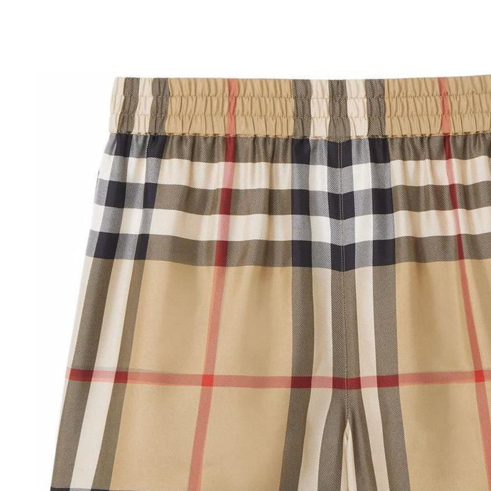 Details for (W) 博柏利 SS22 棕色格纹休闲直筒短裤 80527481