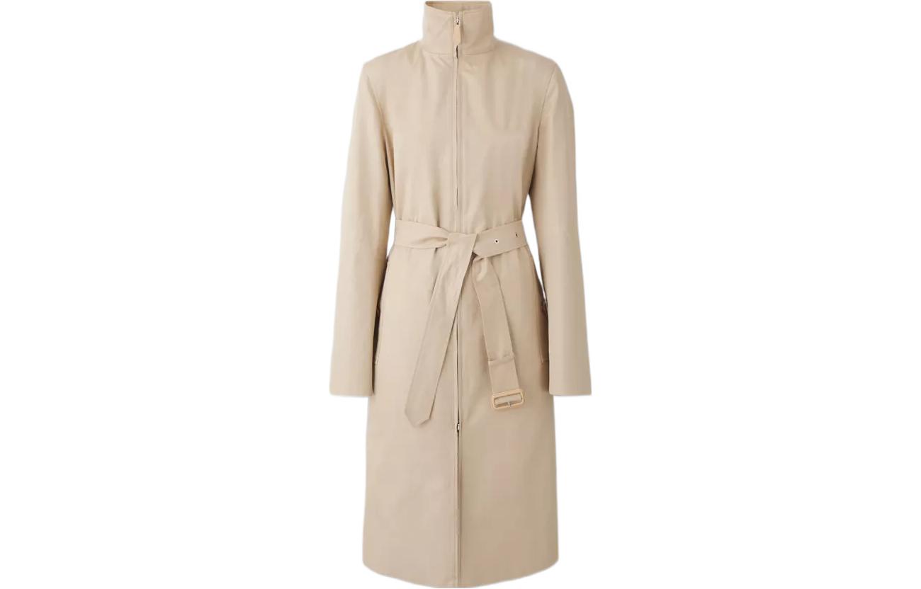 (Women) Burberry SS22  Casual High-Neck Zip Belted Trench Coat in Soft Beige. 80543561