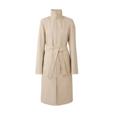 (Women) Burberry SS22 Casual High-Neck Zip Belted Trench Coat in Soft Beige. 80543561