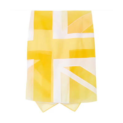 (Women) Burberry SS22 High-Waist Sheer Mini Skirt Yellow Banner Print. 80468431
