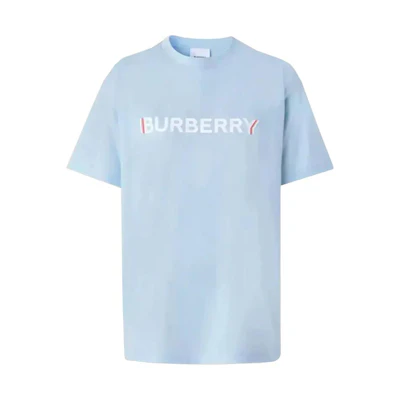 (Women) Burberry SS22 Light Blue Logo Print Casual Crewneck T-Shirt. 80526481