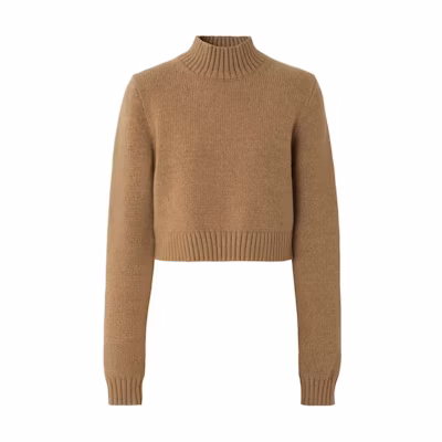 (Women) Burberry SS22 Logo High-Neck Cropped Sweater Khaki 80555851