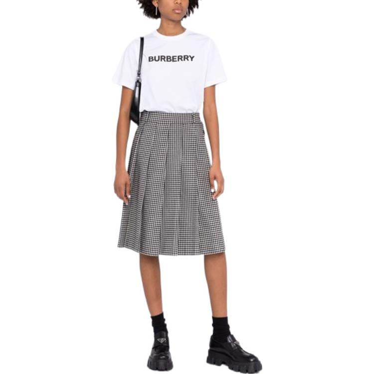 Shop (W) 버버리 SS22 로고 프린트 코튼 티셔츠 화이트 80567241