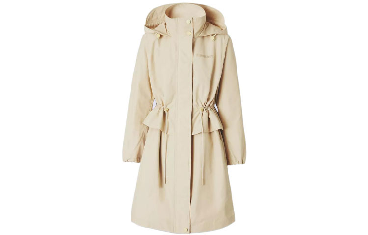 (Women) Burberry SS22  Logo Print Functional Cotton Hooded Parka Light Stone. 80523141