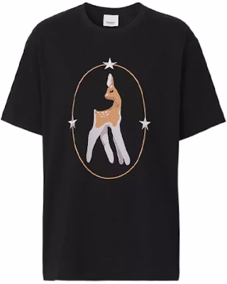 (Women) Burberry SS22 Loose Fit Deer Print Cotton T-Shirt - Black 80494611 Buy (Women) Burberry SS22 Loose Fit Deer Print Cotton T-Shirt - Black 80494611