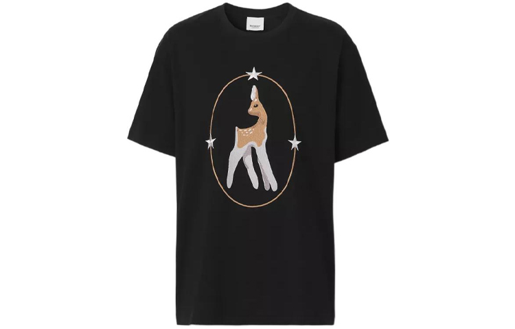 (Women) Burberry SS22  Loose Fit Deer Print Cotton T-Shirt - Black 80494611 圖 2