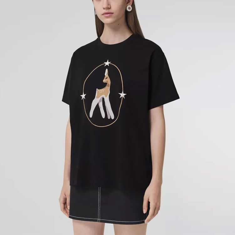 (Women) Burberry SS22  Loose Fit Deer Print Cotton T-Shirt - Black 80494611 圖 4