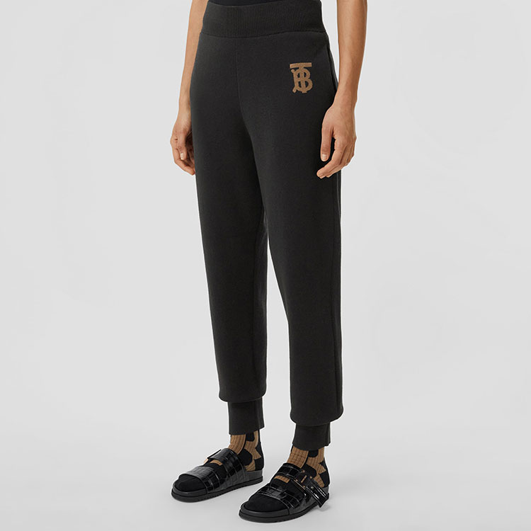 Purchase (W) Burberry SS22 經典字母標誌羊絨混紡運動長褲 黑色 80527361