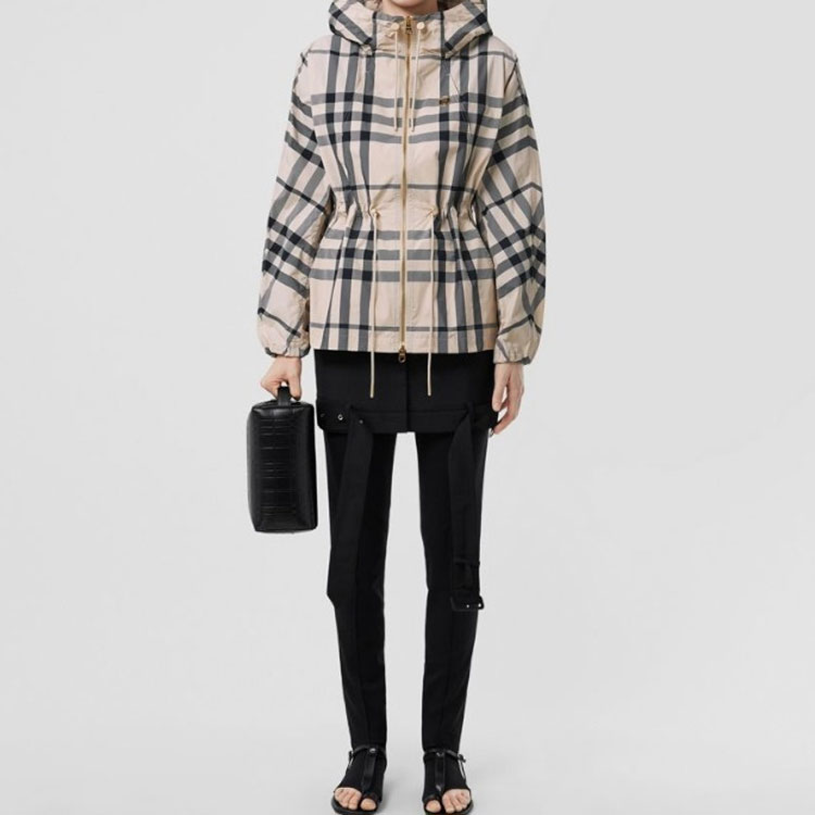 Shop (W) バーバリー SS22 オーバーサイズ チェック柄 ジップアップフーディジャケット - ブラウン 80542981