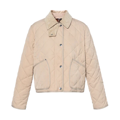 (Women) Burberry SS22 Short Quilted Jacket Beige Cropped Single-Breasted Coat 80565751