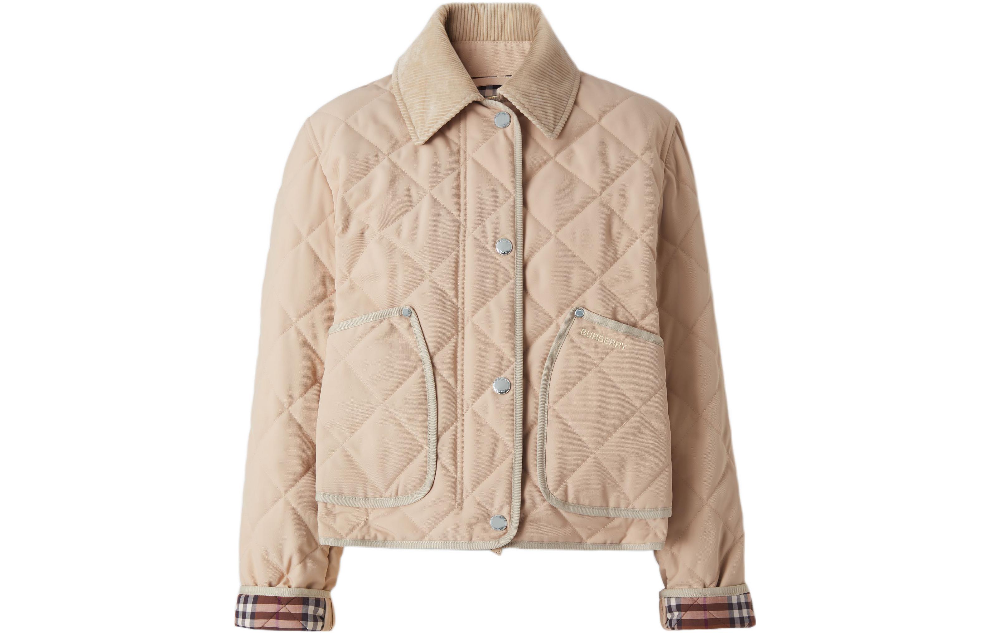 Order (W) Burberry SS22 Chaqueta Corta Acolchada Beige Abrigo Recto de Un Solo Botón 80565751