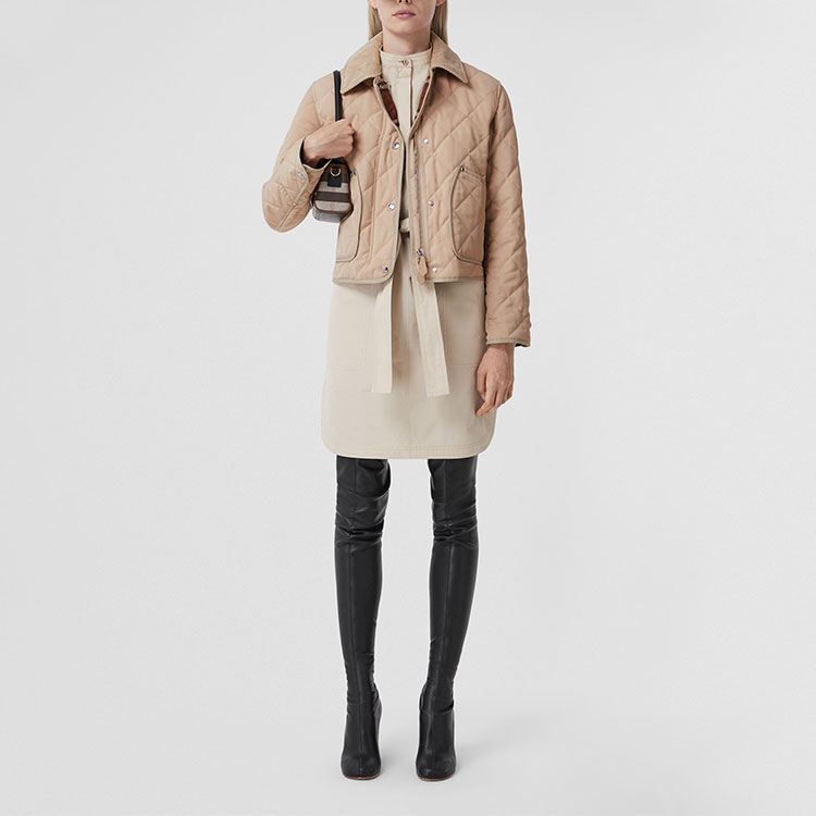 Shop (W) Burberry SS22 Chaqueta Corta Acolchada Beige Abrigo Recto de Un Solo Botón 80565751