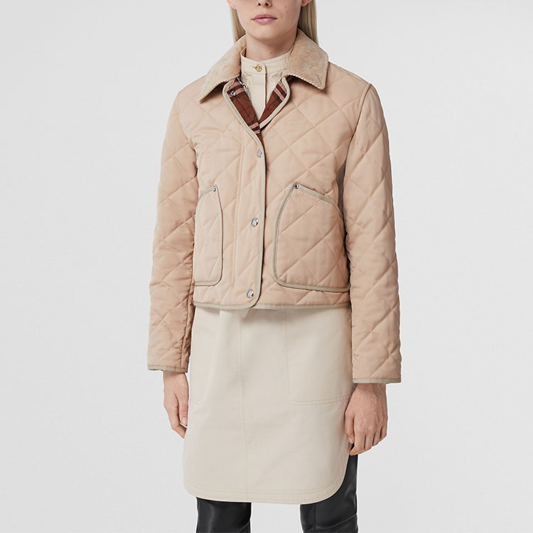Details for (W) Burberry SS22 Chaqueta Corta Acolchada Beige Abrigo Recto de Un Solo Botón 80565751