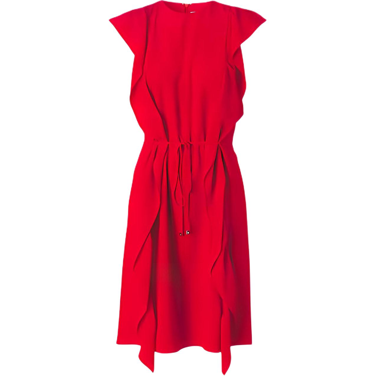 (Women) Burberry SS22  Sleeveless Midi Dress with Pleated Detail Bright Red. 80520251