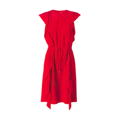(Women) Burberry SS22 Sleeveless Midi Dress with Pleated Detail Bright Red. 80520251
