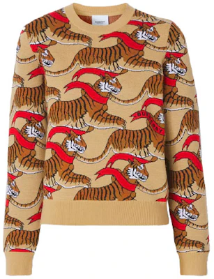 (Women) Burberry SS22 Tiger Print Wool Pullover Sweater Honey Beige. 80514681 Buy (Women) Burberry SS22 Tiger Print Wool Pullover Sweater Honey Beige. 80514681