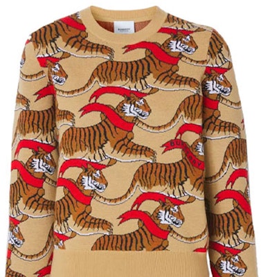 (Women) Burberry SS22 Tiger Print Wool Pullover Sweater Honey Beige. 80514681 Details for (Women) Burberry SS22 Tiger Print Wool Pullover Sweater Honey Beige. 80514681