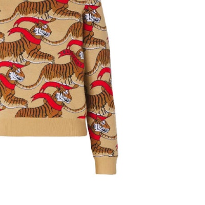 (Women) Burberry SS22 Tiger Print Wool Pullover Sweater Honey Beige. 80514681 Sizing (Women) Burberry SS22 Tiger Print Wool Pullover Sweater Honey Beige. 80514681