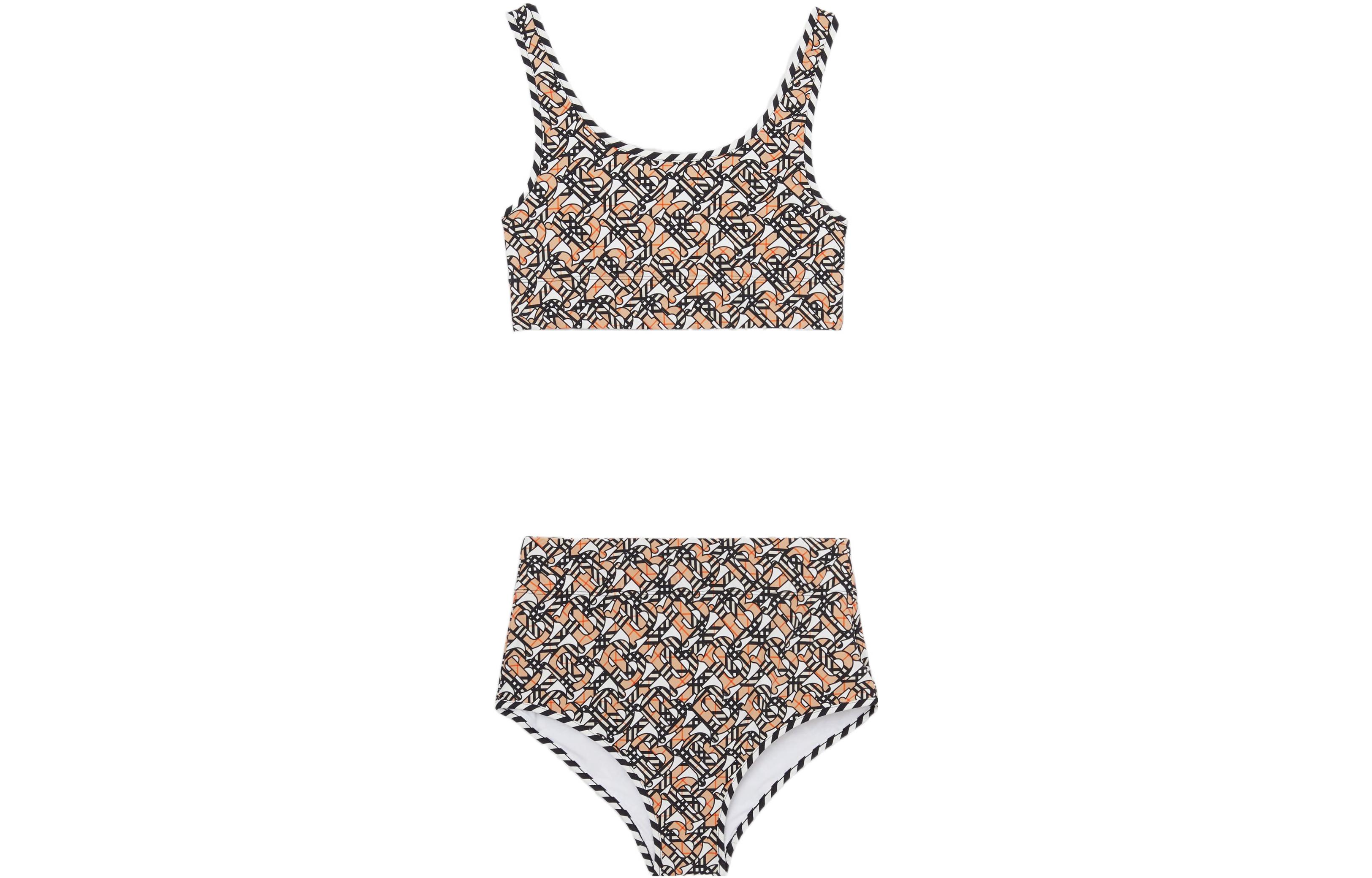(Women) Burberry SS22  White All-Over Print Two-Piece Swimsuit. 80563731