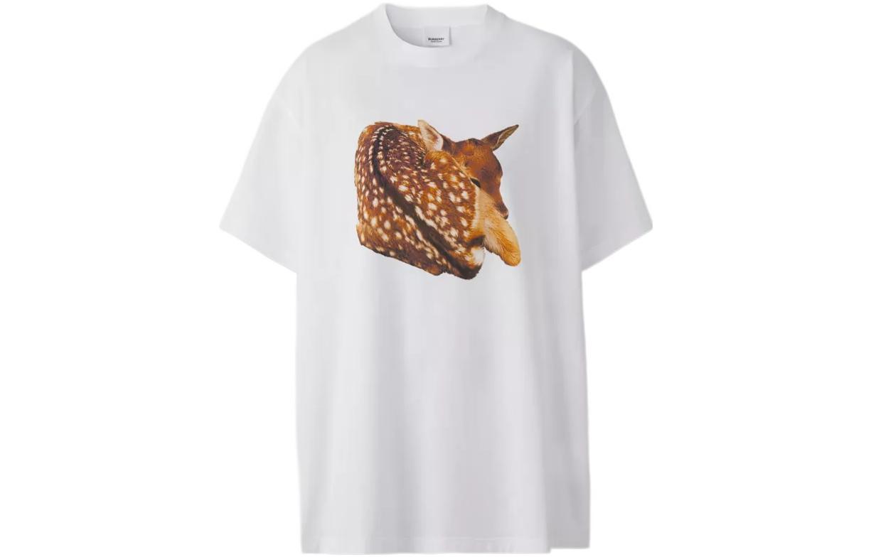 (Women) Burberry SS22  White Deer Print Crew Neck Casual T-Shirt. 80560431 圖 2