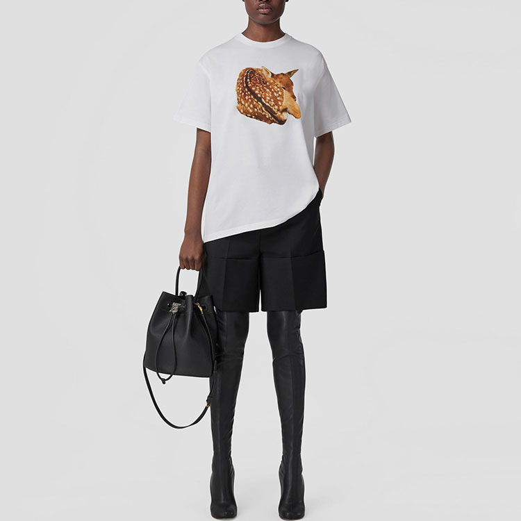 (Women) Burberry SS22  White Deer Print Crew Neck Casual T-Shirt. 80560431 圖 3