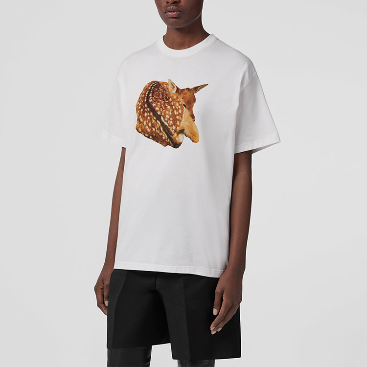 (Women) Burberry SS22  White Deer Print Crew Neck Casual T-Shirt. 80560431 圖 4