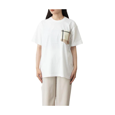 (Women) Burberry SS22 White Loose Fit Check Pocket Cotton T-Shirt. 80559041