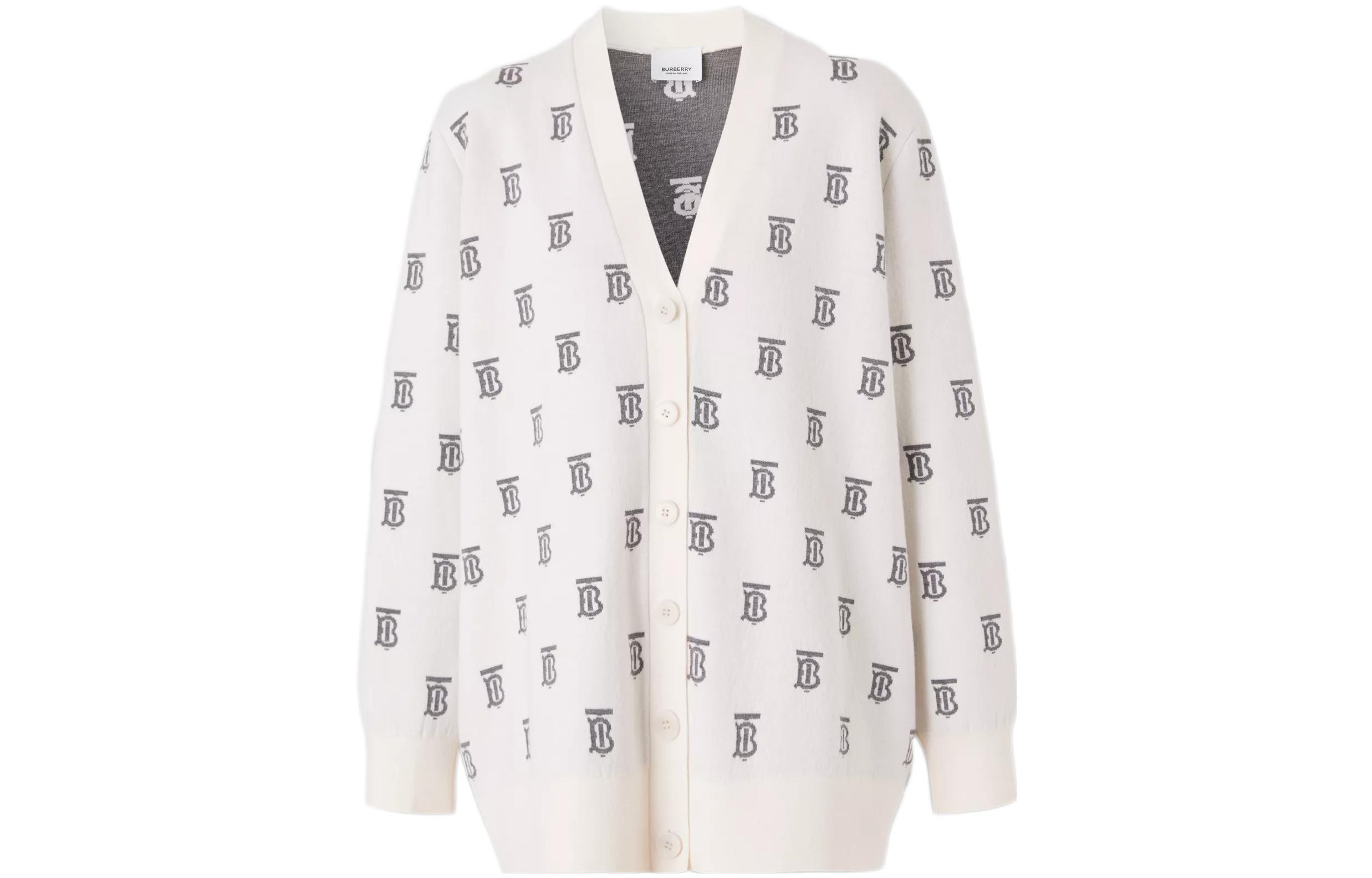 (Women) Burberry SS22  White V-Neck Letter Print Long Sleeve Knit Sweater 80571601 圖 2
