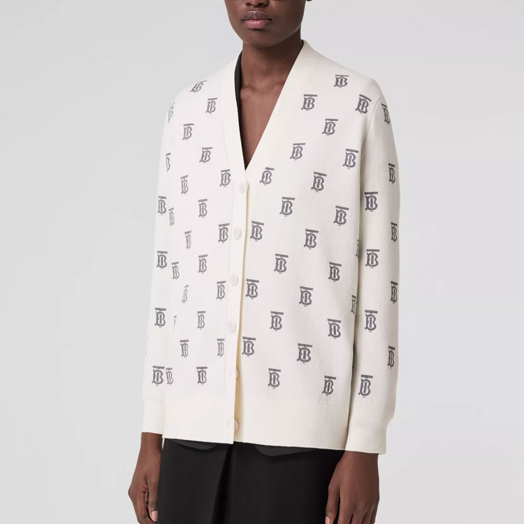 (Women) Burberry SS22  White V-Neck Letter Print Long Sleeve Knit Sweater 80571601 圖 3