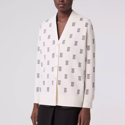 (Women) Burberry SS22 White V-Neck Letter Print Long Sleeve Knit Sweater 80571601 Lookbook (Women) Burberry SS22 White V-Neck Letter Print Long Sleeve Knit Sweater 80571601