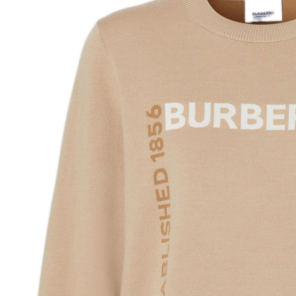 Details for (W) Burberry SS22 黃棕色毛織套頭毛衣 羊毛提花徽標設計 80571591