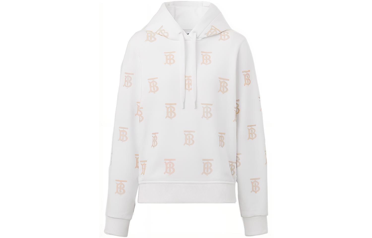 (Women) Burberry SS22 Allover Letter Print Hoodie  White. 80521251