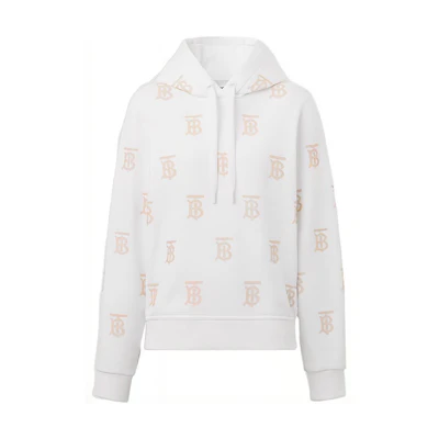 (Women) Burberry SS22 Allover Letter Print Hoodie White. 80521251