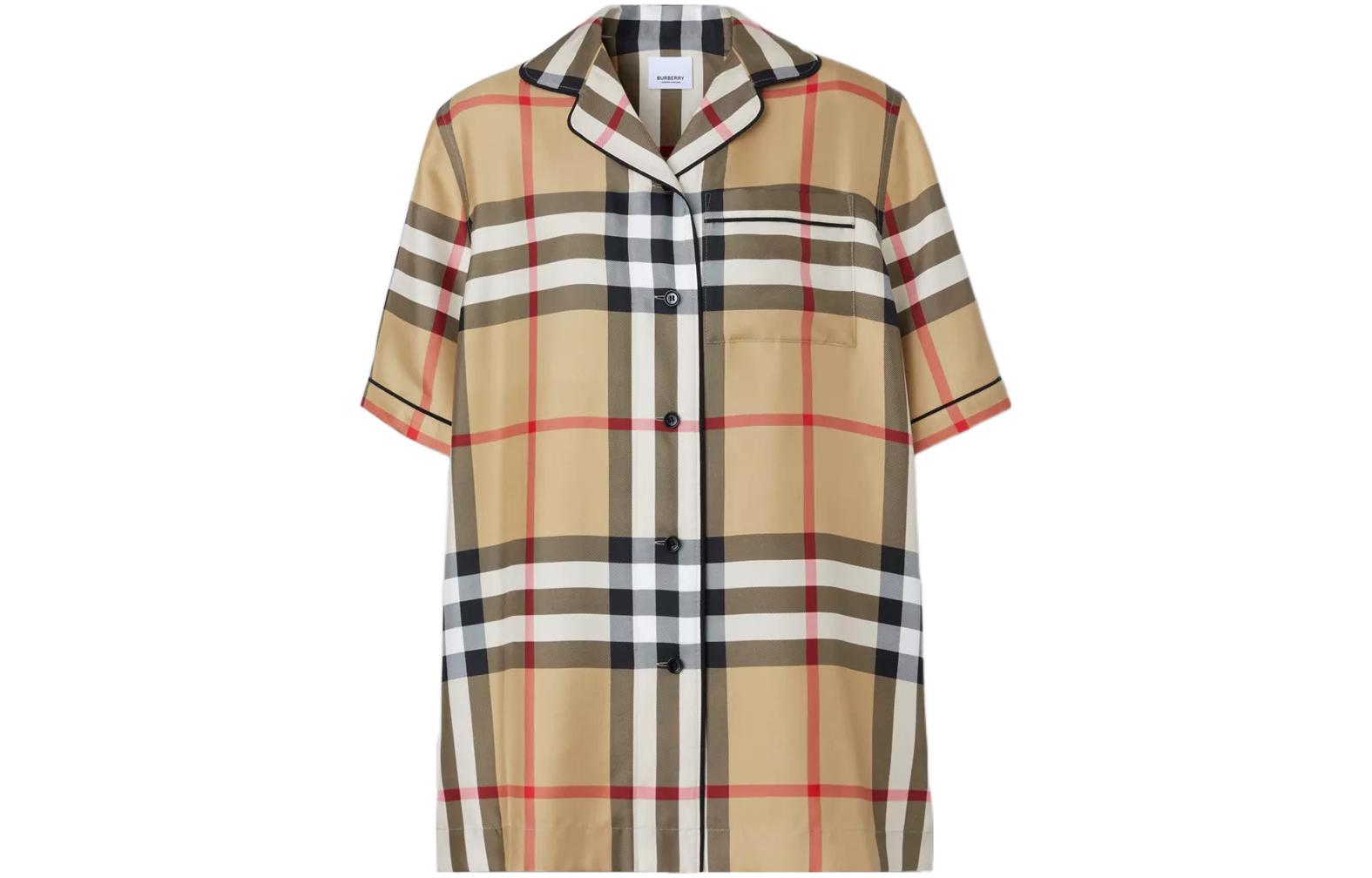 (Women) Burberry SS22 Beige All-Over Check Short-Sleeve Shirt Women. 80527491