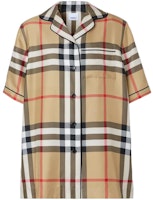 (Women) Burberry SS22 Beige All-Over Check Short-Sleeve Shirt Women. 80527491 (Women) Burberry SS22 Beige All-Over Check Short-Sleeve Shirt Women. 80527491