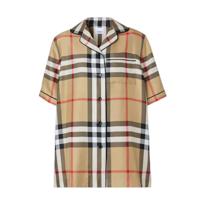 (Women) Burberry SS22 Beige All-Over Check Short-Sleeve Shirt Women. 80527491