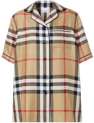 (W) Burberry SS22 米色全版格紋短袖襯衫 女款 80527491 Order (W) Burberry SS22 米色全版格紋短袖襯衫 女款 80527491