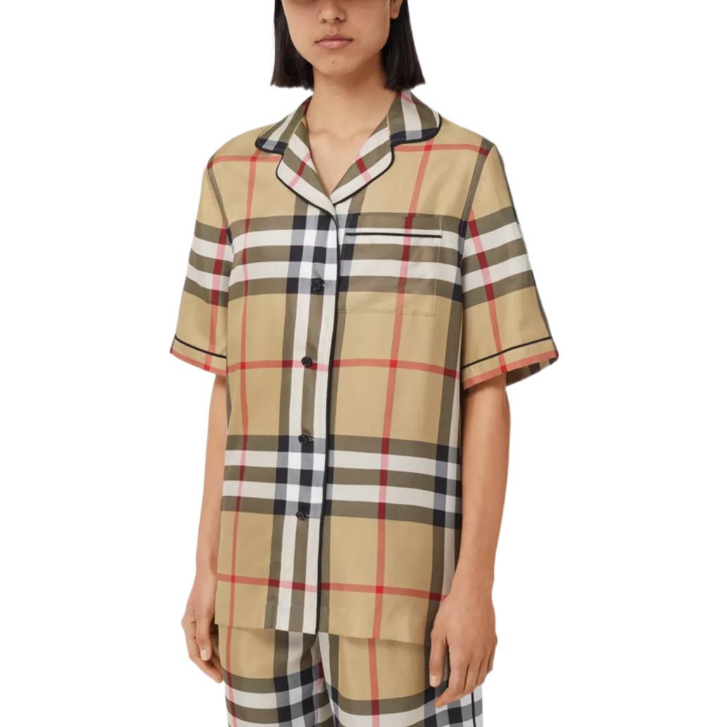Shop (W) Burberry SS22 米色全版格紋短袖襯衫 女款 80527491