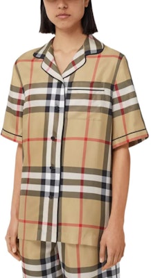(W) Burberry SS22 米色全版格紋短袖襯衫 女款 80527491 Shop (W) Burberry SS22 米色全版格紋短袖襯衫 女款 80527491