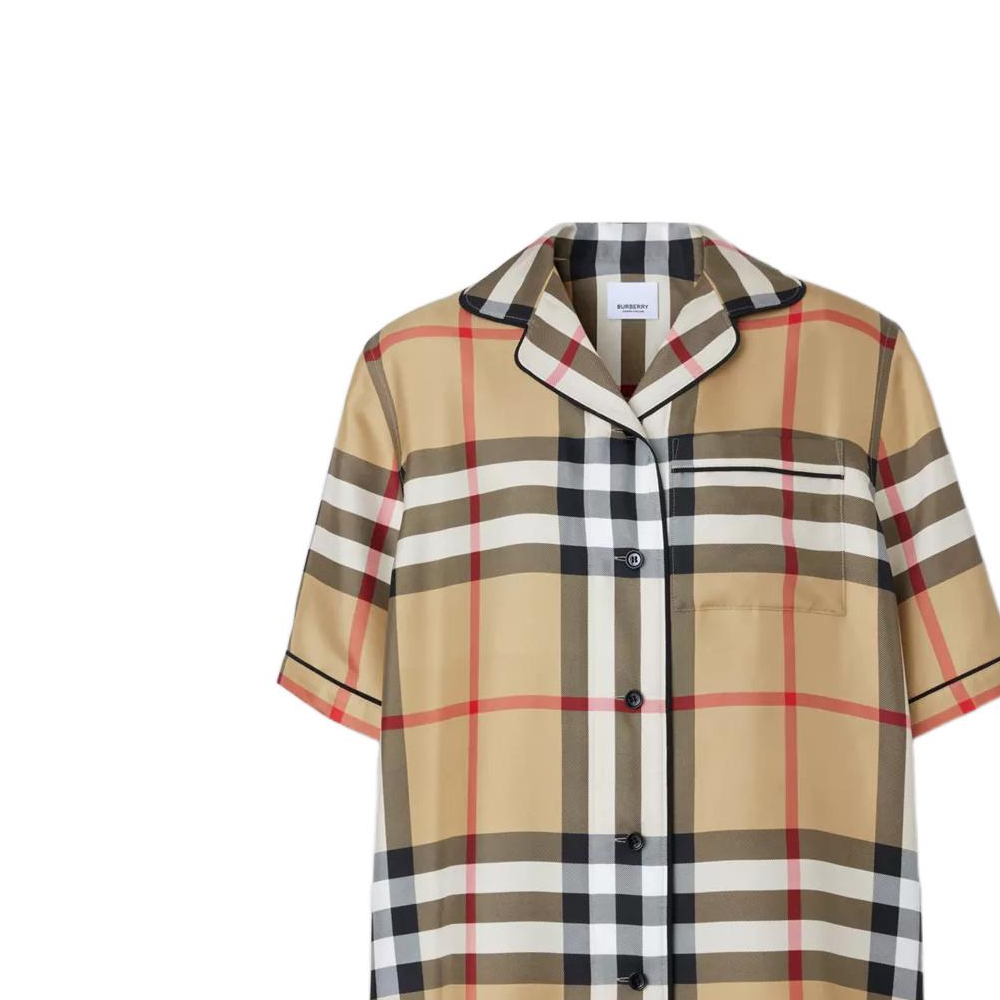 Details for (W) Burberry SS22 米色全版格紋短袖襯衫 女款 80527491